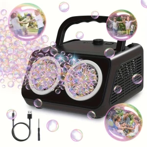 Automatische Bellenmachine met Dubbele Ventilator – Meer dan 20.000 Bubbels per Minuut | Elektrische Bubbelmachine voor Kinderen & Peuters, Werkt op Batterij of Stekker, Inclusief 10x Bubbeloplossing