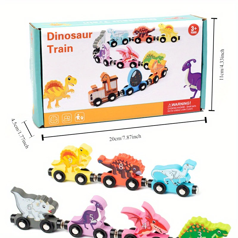 Magnetische Dinosaur Houten Trein | Dubbelzijdige Educatieve Speelset voor Kinderen met Engelse Nummers & Kleuren - Leeftijd 1, 2, 3 Jaar - Afbeelding 3