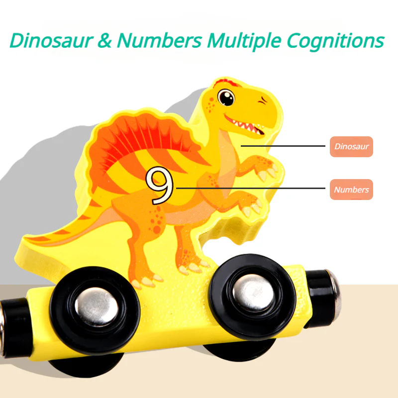 Magnetische Dinosaur Houten Trein | Dubbelzijdige Educatieve Speelset voor Kinderen met Engelse Nummers & Kleuren - Leeftijd 1, 2, 3 Jaar - Afbeelding 8