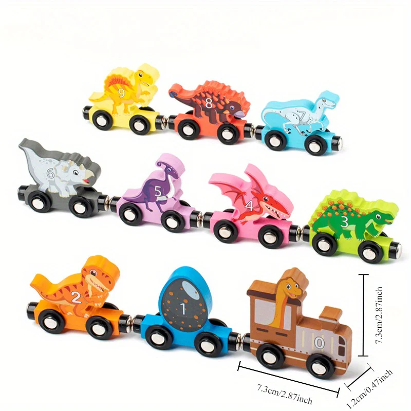 Magnetische Dinosaur Houten Trein | Dubbelzijdige Educatieve Speelset voor Kinderen met Engelse Nummers & Kleuren - Leeftijd 1, 2, 3 Jaar - Afbeelding 6