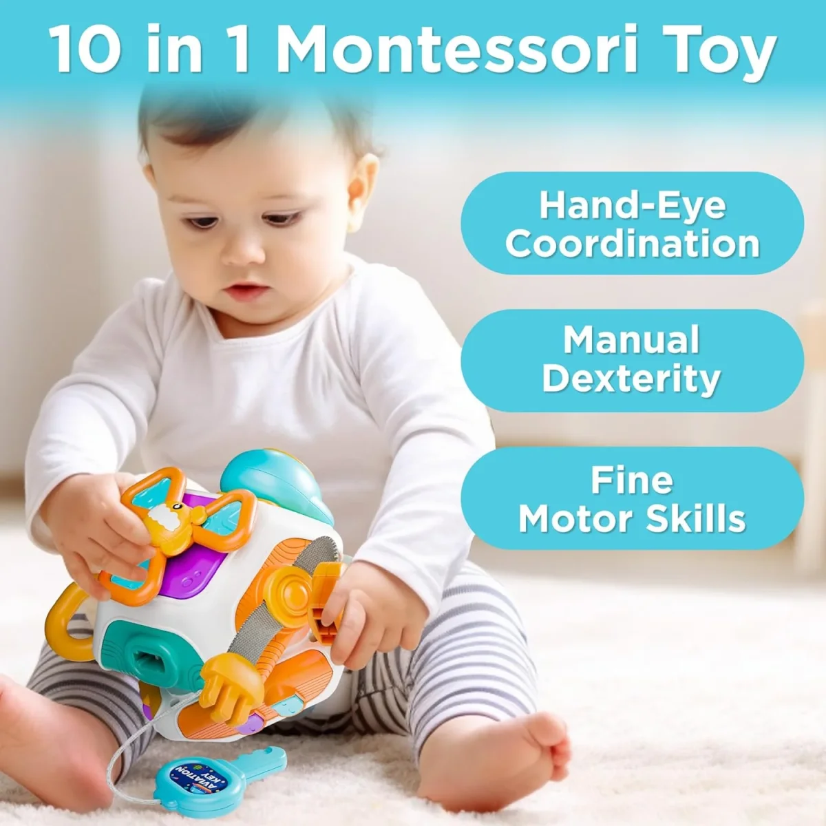 10-in-1 Baby Activiteitenkubus | Montessori Reisspeelgoed voor Peuters 6-36 Maanden | Educatief Cadeau - Afbeelding 4
