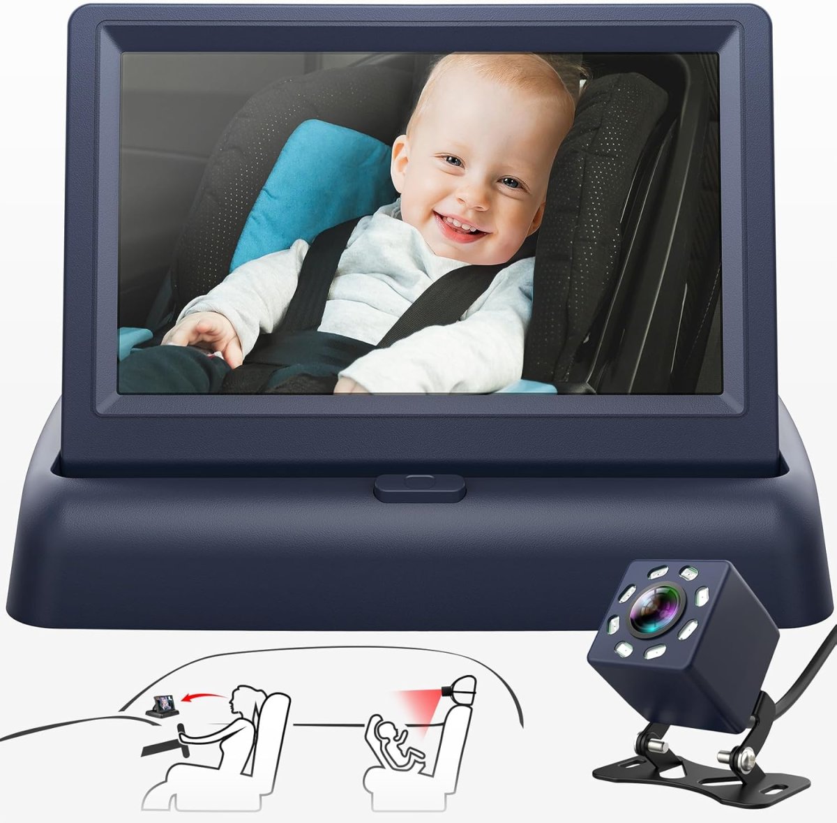 4,3'' Baby Veiligheid Autospiegel | HD Nachtzicht Functie Autospiegel Display met Brede, Kristalheldere Weergave - Afbeelding 9