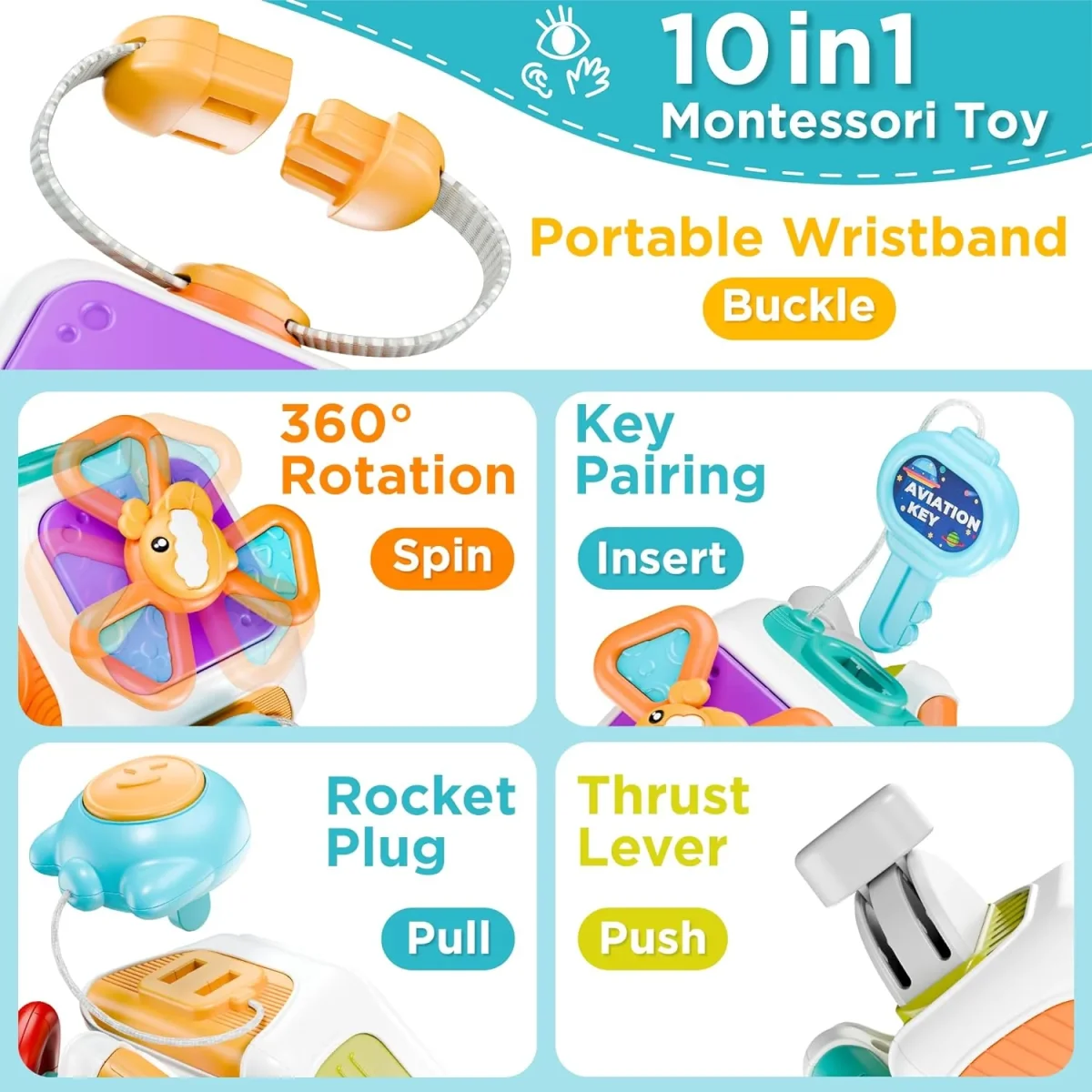 10-in-1 Baby Activiteitenkubus | Montessori Reisspeelgoed voor Peuters 6-36 Maanden | Educatief Cadeau - Afbeelding 5