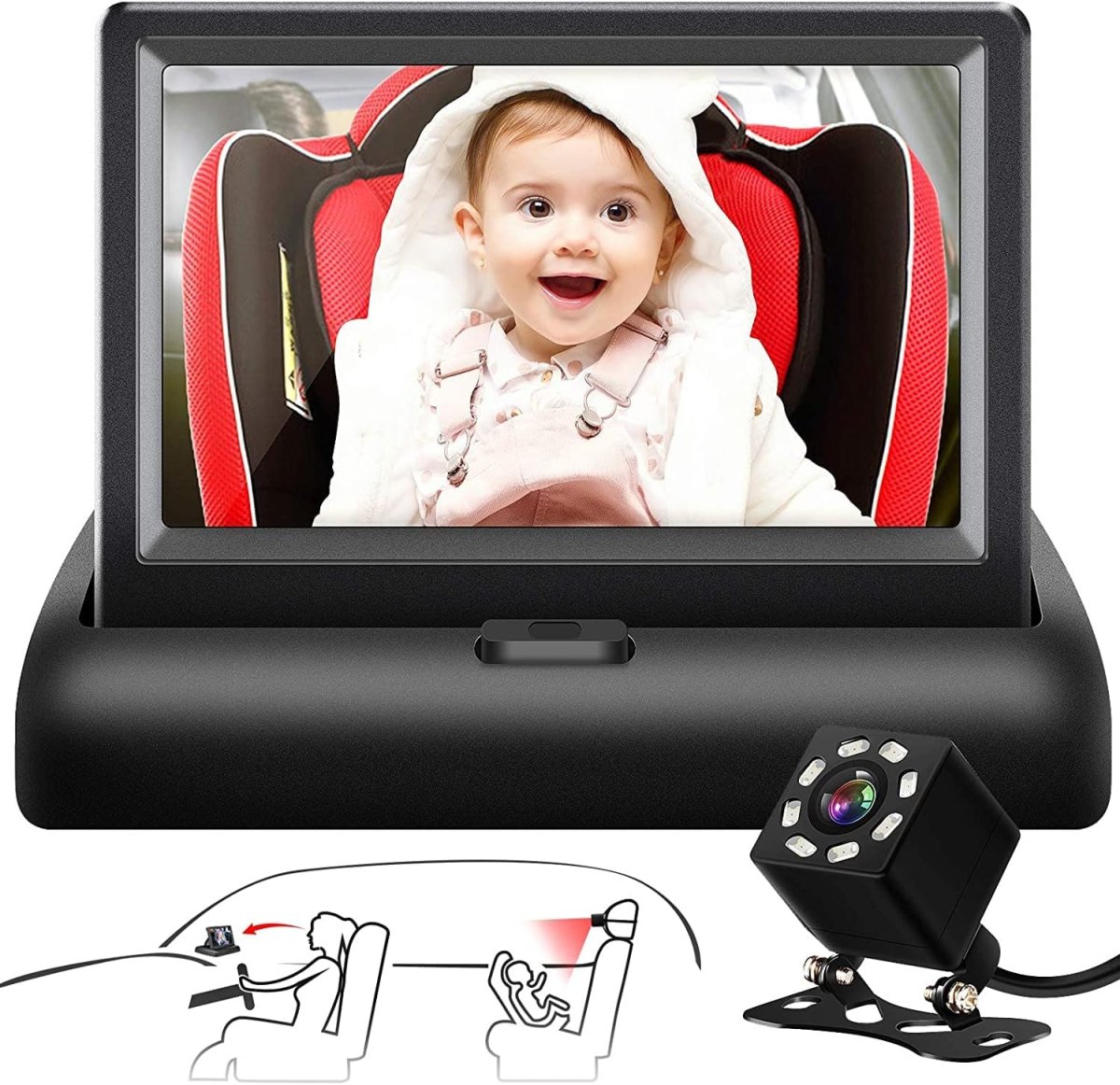 4,3'' Baby Veiligheid Autospiegel | HD Nachtzicht Functie Autospiegel Display met Brede, Kristalheldere Weergave - Afbeelding 3