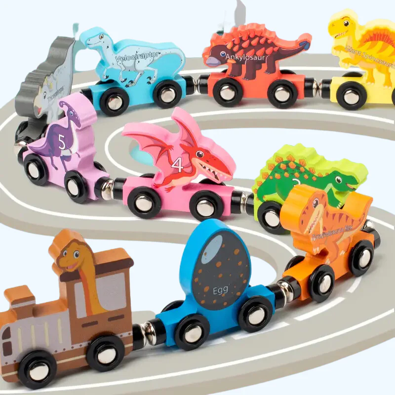 Magnetische Dinosaur Houten Trein | Dubbelzijdige Educatieve Speelset voor Kinderen met Engelse Nummers & Kleuren - Leeftijd 1, 2, 3 Jaar - Afbeelding 2